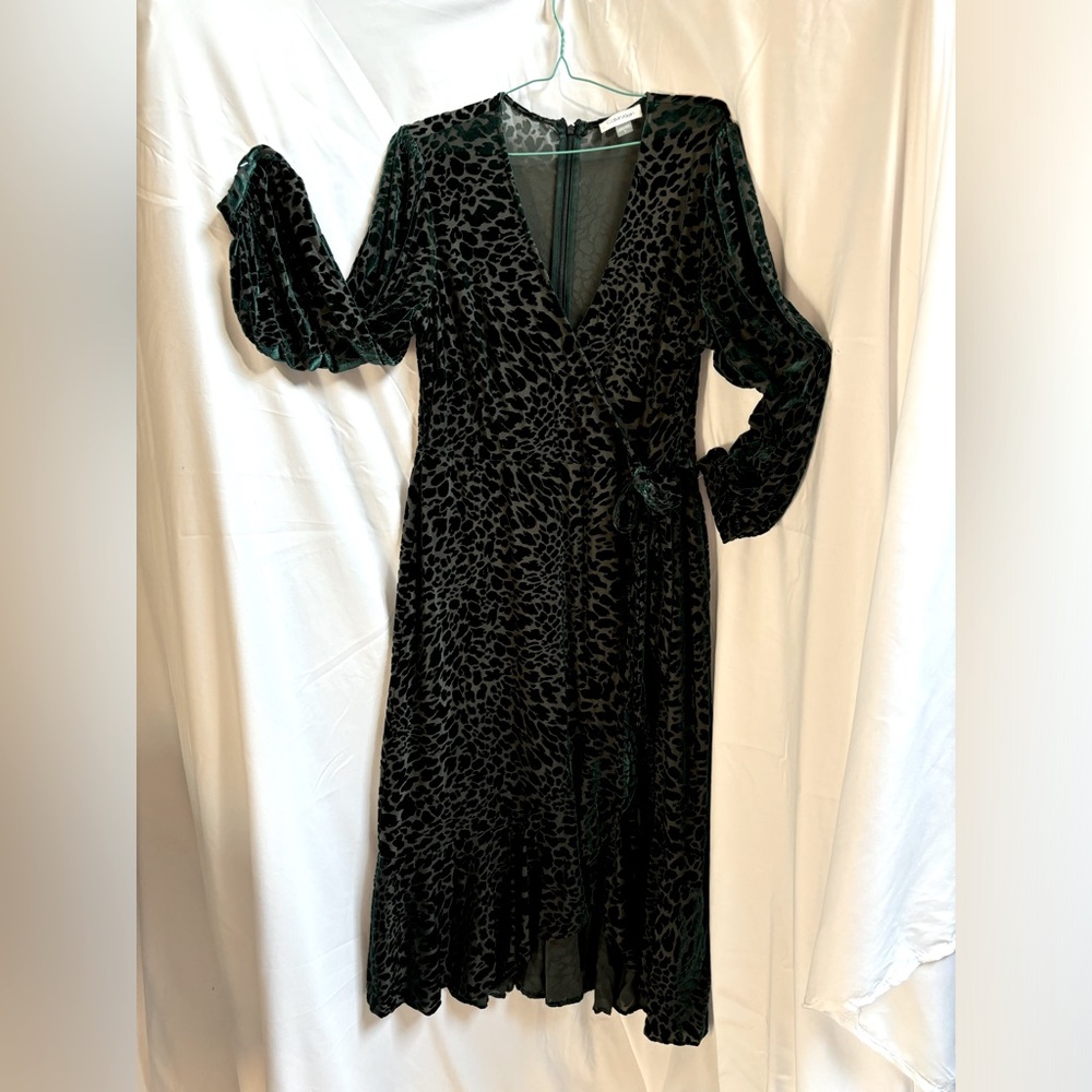 Calvin Klein Burnout Wrap Dress Faux Animal Print size 12